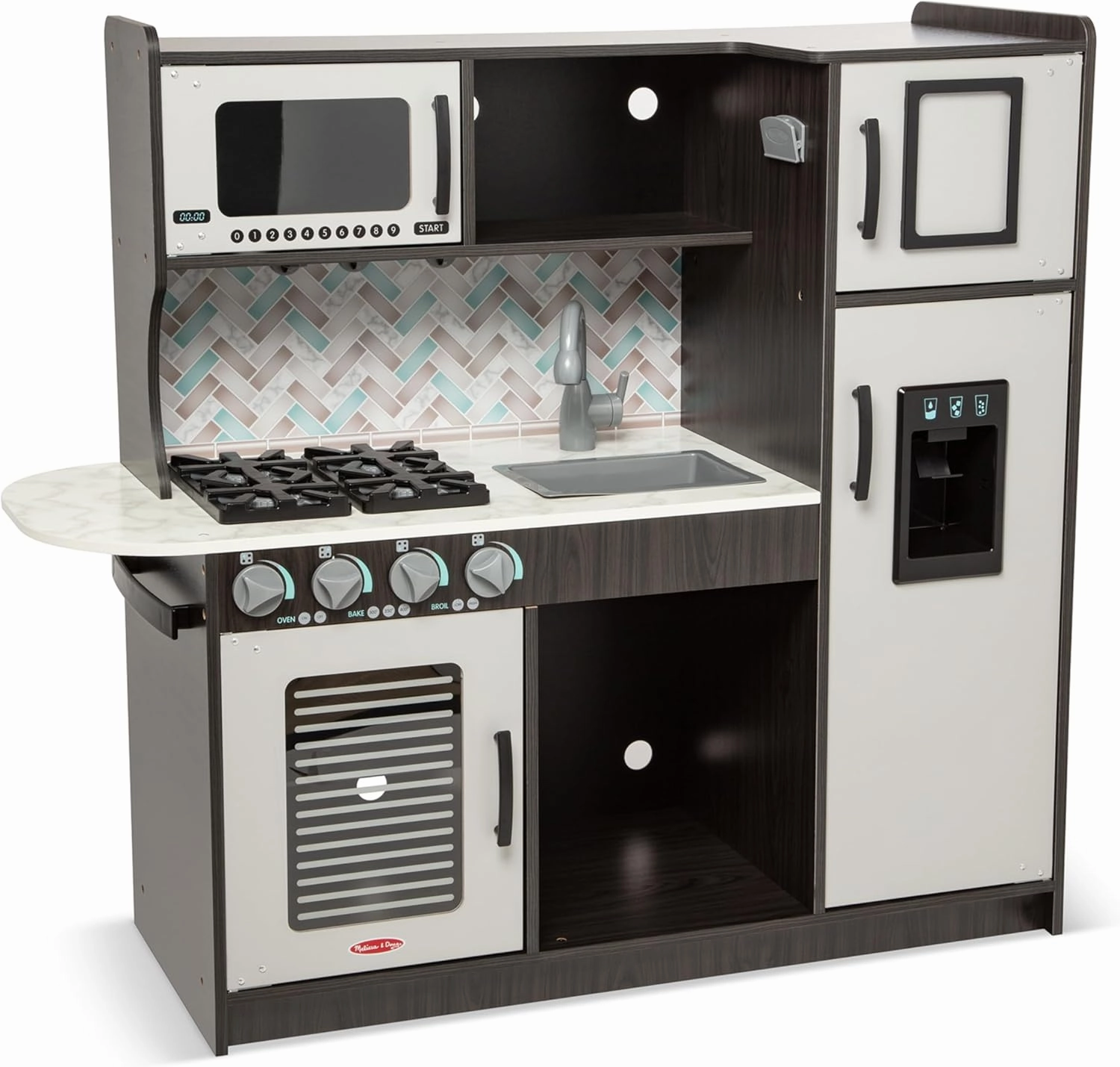 Melissa & Doug Wooden Chef’s Pretend Play Toy Kitchen With “Ice” Cube Dispenser – Charcoal Gray - Kitchen Play Set For Toddlers And Kids Ages 3 , 42.5 x 19.5 x 8.5