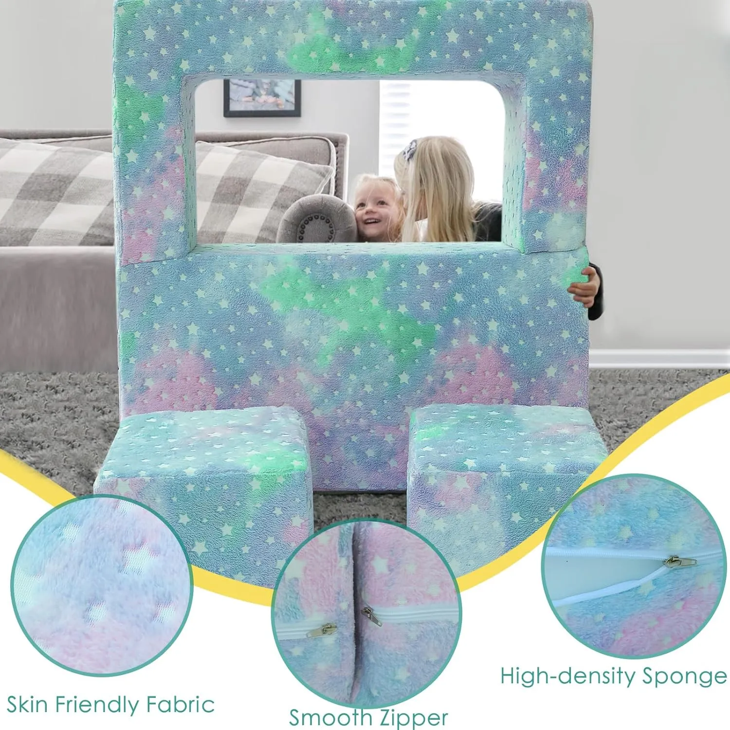 MeMore Cool Kids Play Couch for Playroom, Toddler Glow in Dark Sofa, Modular Bedroom Furniture