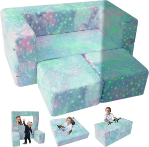 MeMore Cool Kids Play Couch for Playroom, Toddler Glow in Dark Sofa, Modular Bedroom Furniture