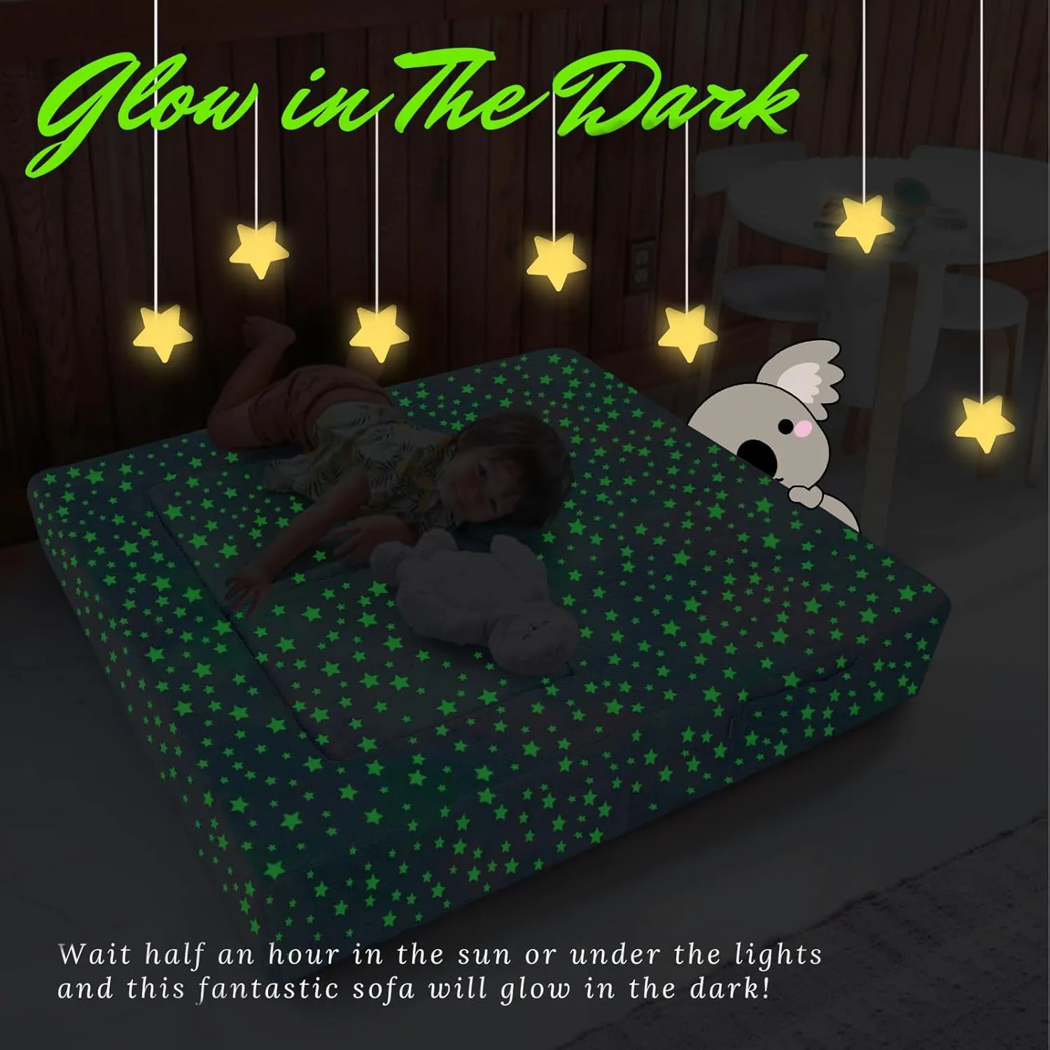 MeMore Cool Kids Play Couch for Playroom, Toddler Glow in Dark Sofa, Modular Bedroom Furniture