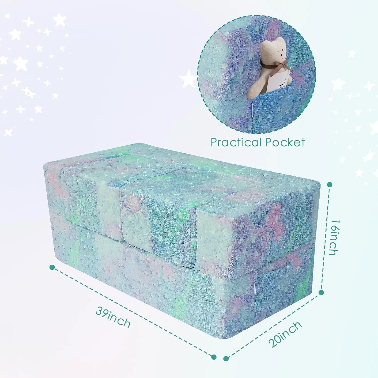 MeMore Cool Kids Play Couch for Playroom, Toddler Glow in Dark Sofa, Modular Bedroom Furniture