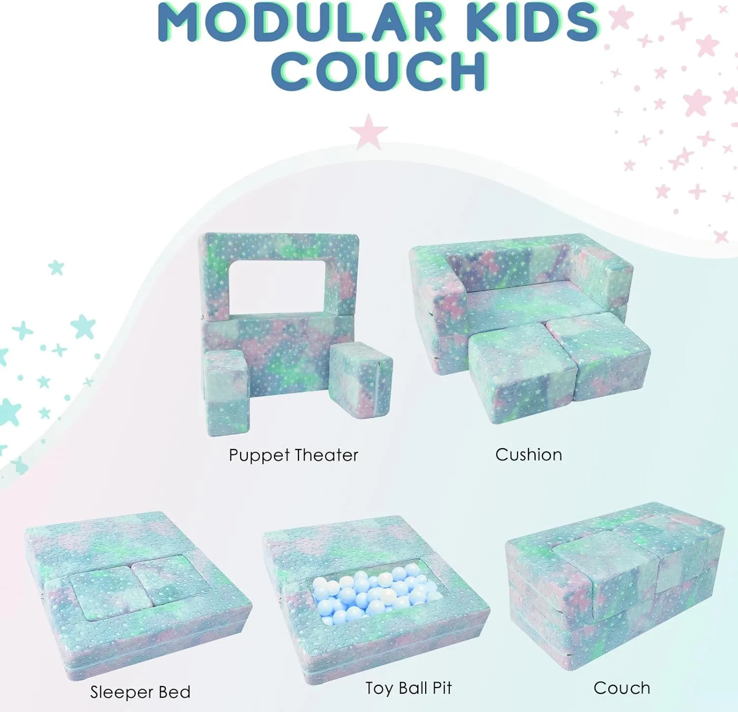 MeMore Cool Kids Play Couch for Playroom, Toddler Glow in Dark Sofa, Modular Bedroom Furniture