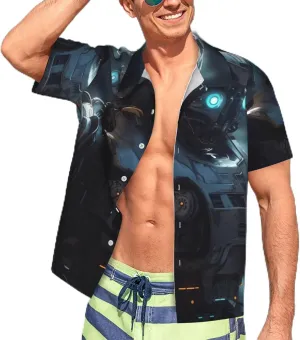 Men's Hawaiian Shirt Future Robot Short Sleeve Button Down Tropical Holiday Beach Vacation Shirt