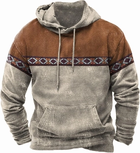 Mens Hoodies Pullover Graphic Ethnic Print Lightweight Sweatshirts Long Sleeve Casual Western Aztec Ethnic Hoodie