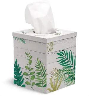 Metal Tissue Box Cover Holder and Dispenser.Decorative Tissue Box Covers Cube Dresser Accessories for Bathroom Living Room Kitchen Office.Plants Wood Pattern Antique White.Home Decor Gifts