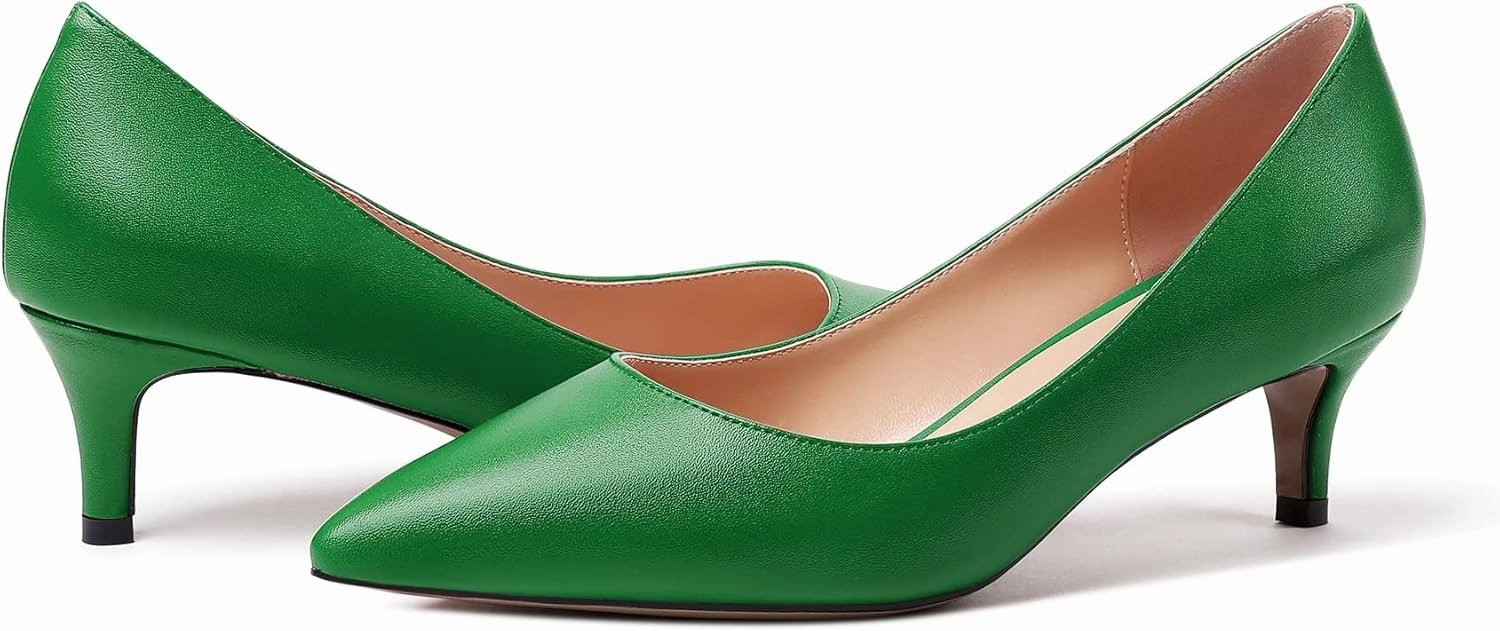 Mettesally Women's Kitten Heel Pumps Pointed Toe Mid Heels Slip On Low Stiletto Heel Party Office Dress Shoes