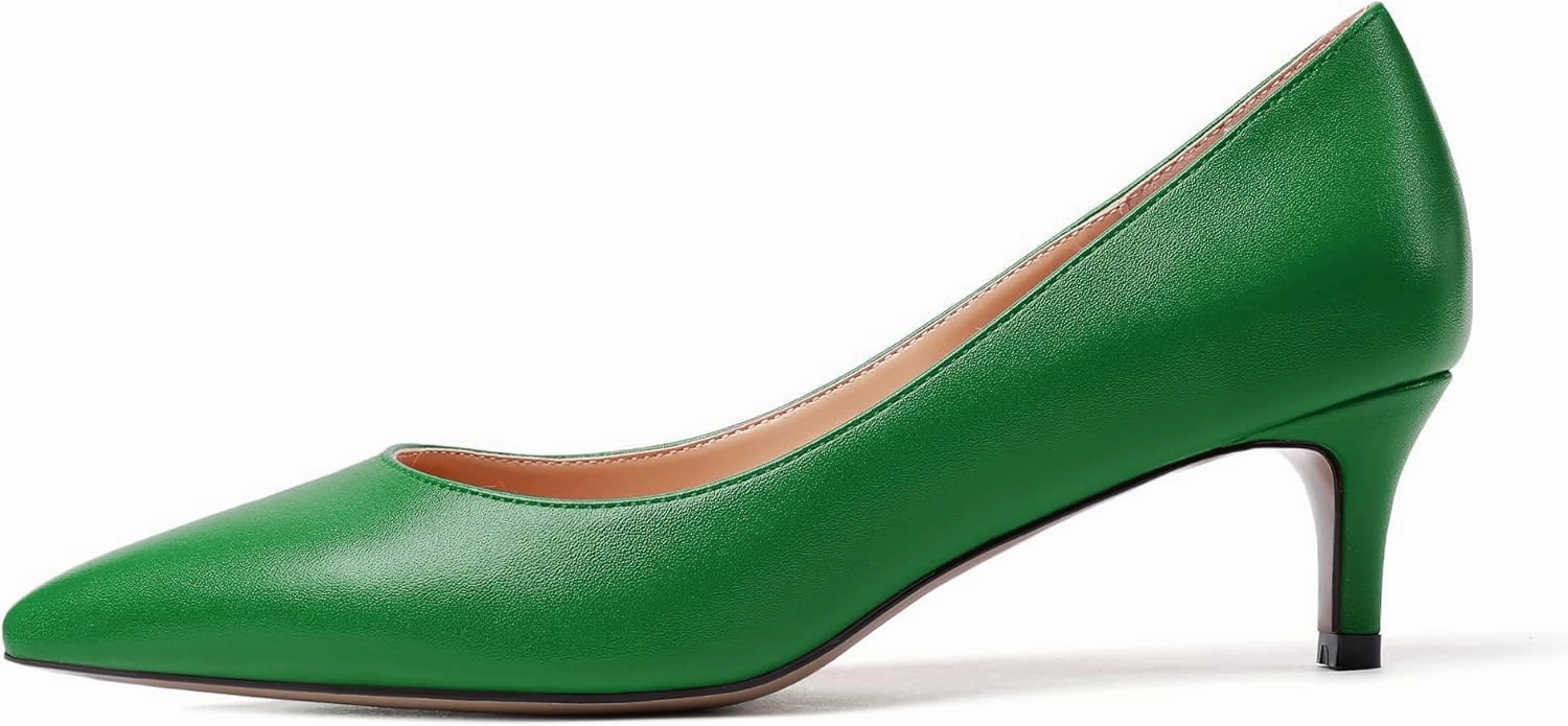 Mettesally Women's Kitten Heel Pumps Pointed Toe Mid Heels Slip On Low Stiletto Heel Party Office Dress Shoes