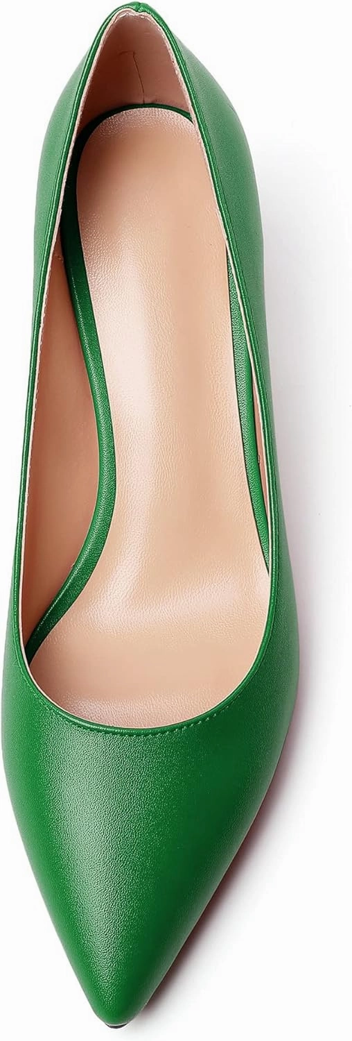 Mettesally Women's Kitten Heel Pumps Pointed Toe Mid Heels Slip On Low Stiletto Heel Party Office Dress Shoes