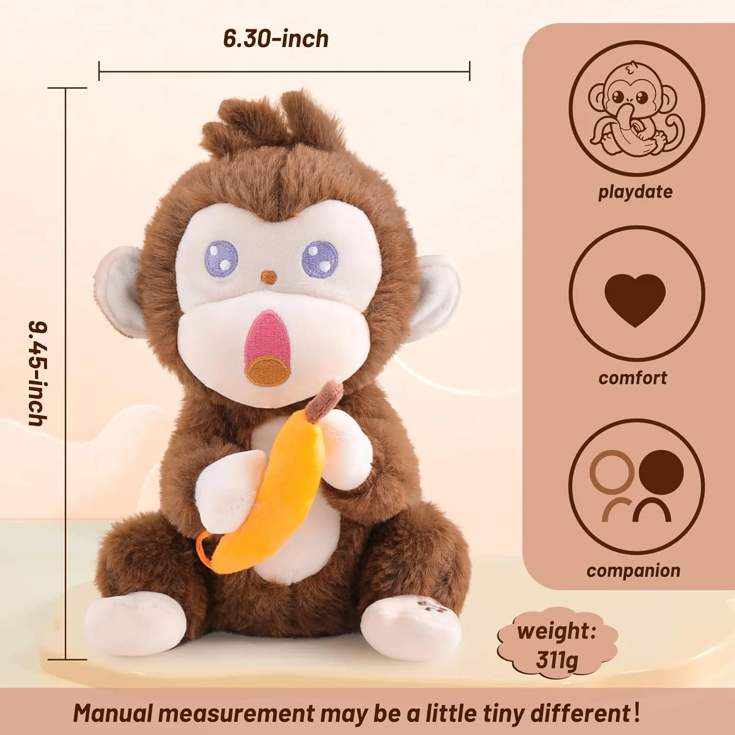 MIAODAM Cute Dancing Monkey Stuffed Animal Shaking Twirling Monkey Plush for Kids with 9 Songs Banana Reactions Interactive Toys for Toddlers 1-3 (11.8 Inch)