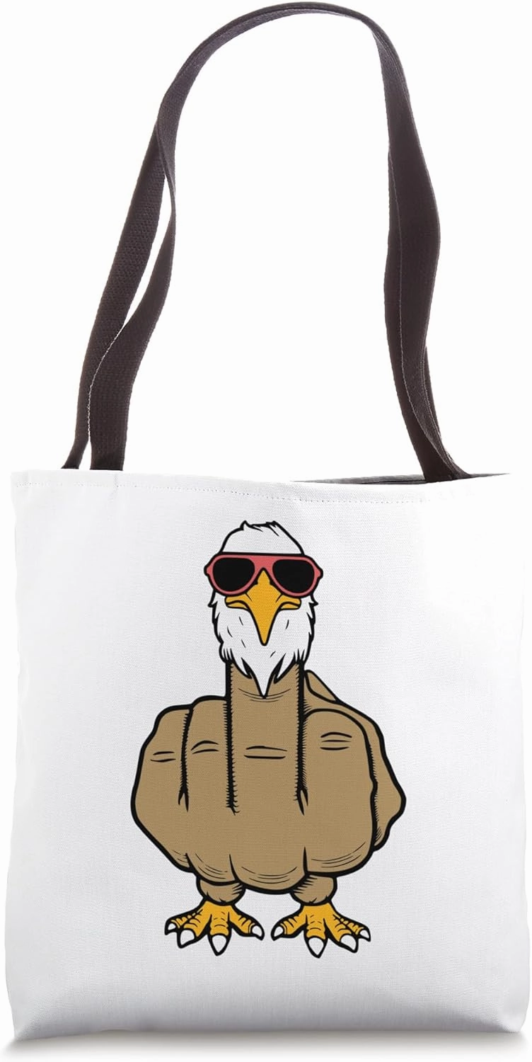Middle Finger Funny Bald Eagle Offensive Rude Antisocial Tote Bag