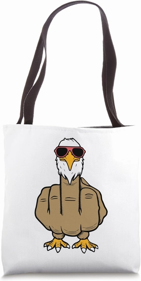 Middle Finger Funny Bald Eagle Offensive Rude Antisocial Tote Bag