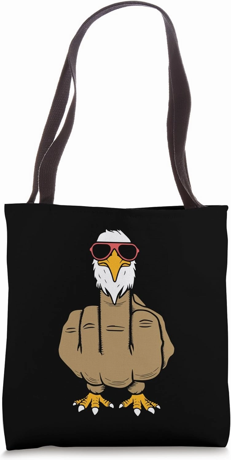 Middle Finger Funny Bald Eagle Offensive Rude Antisocial Tote Bag