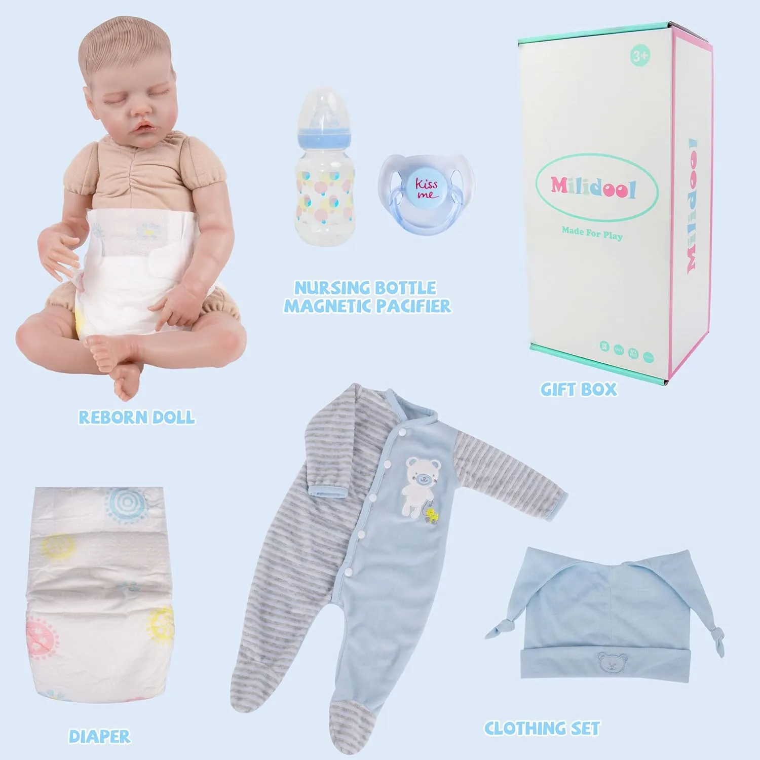 Milidool Lifelike Reborn Baby Dolls Boy - 17-Inch Baby Soft Body Realistic-Newborn Baby Dolls Real Life Baby Dolls with Toy Accessories for Kids Age 3 4 5 6 7  