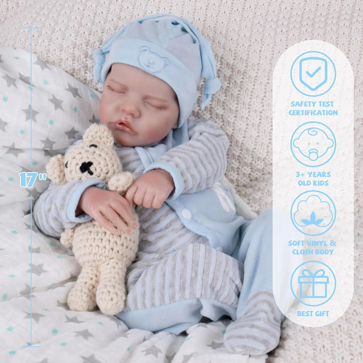 Milidool Lifelike Reborn Baby Dolls Boy - 17-Inch Baby Soft Body Realistic-Newborn Baby Dolls Real Life Baby Dolls with Toy Accessories for Kids Age 3 4 5 6 7  