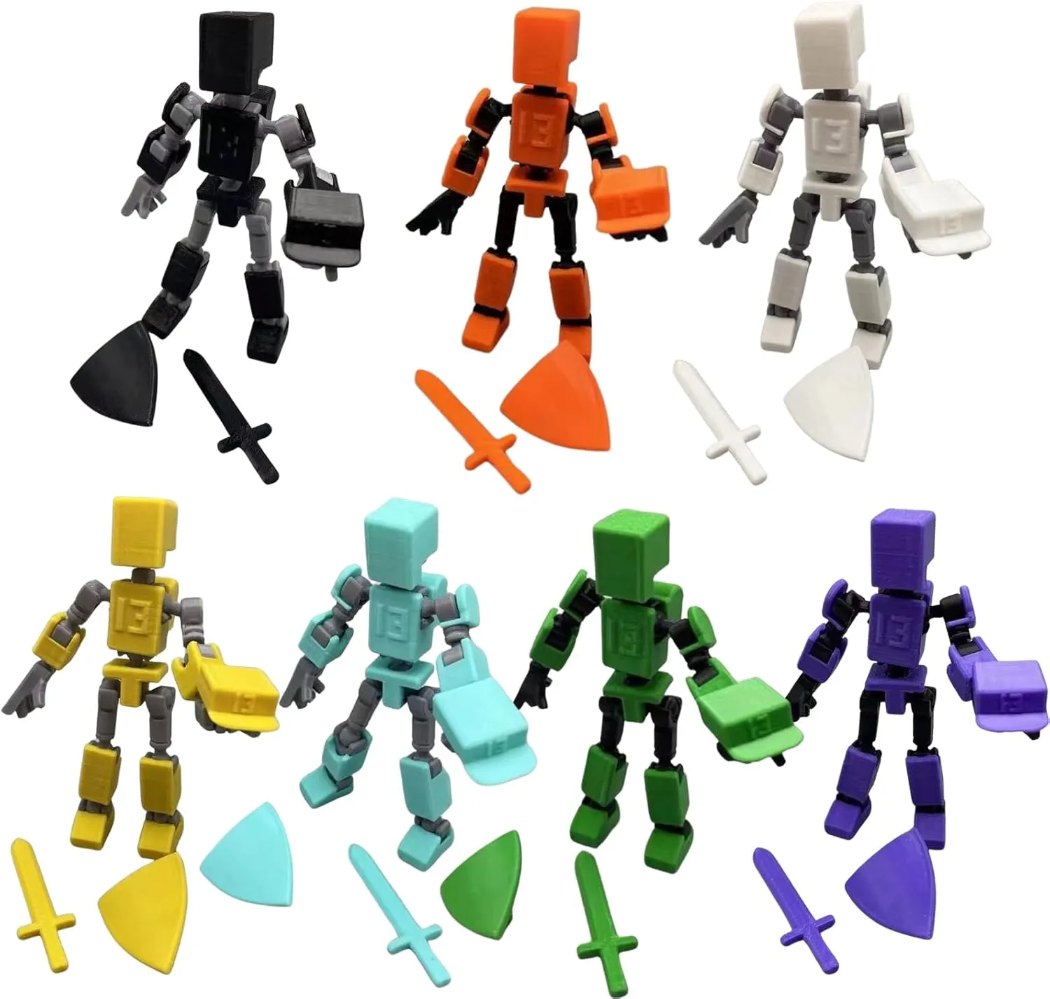 Mini 13 Action Figure, Mini T13 Action Figure 3D Printed, Fully Articulated Robot, Dummy 13 Action Figure Easy 13 Action Figure, Stop Motion Animation, Gift (7 Pack)