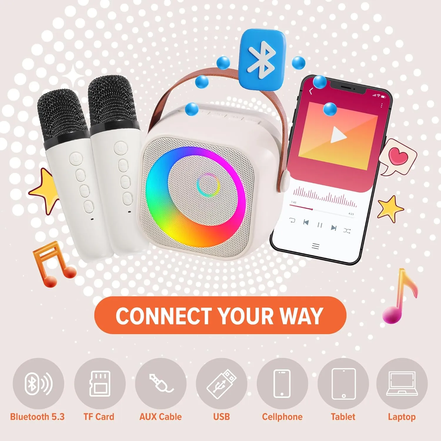 Mini Karaoke Machine for Kids, Includes 25 Kids Songs, Bluetooth Speaker 2 Microphones, Birthday Gifts Toys Age 2, 3, 4, 5  Year Old Girls, Boys, & Toddlers