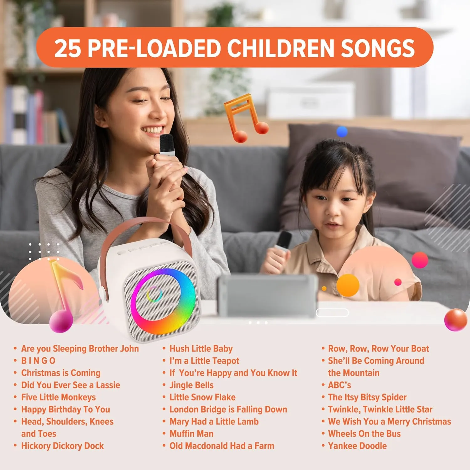 Mini Karaoke Machine for Kids, Includes 25 Kids Songs, Bluetooth Speaker 2 Microphones, Birthday Gifts Toys Age 2, 3, 4, 5  Year Old Girls, Boys, & Toddlers