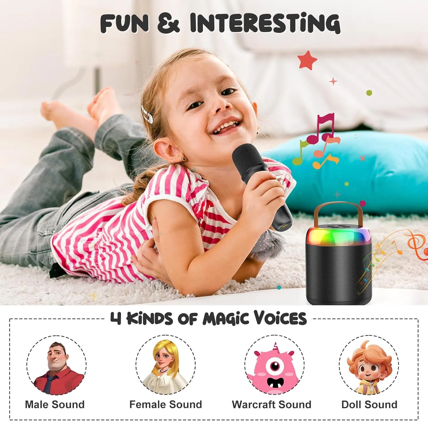 Mini Karaoke Machine for Kids Portable Bluetooth 5.3 Speaker Led Lights with 2 Wireless Microphones Karaoke Toy Gifts for Girls Boys Audlt Birthday Christmas Solid Metal Body (Black)