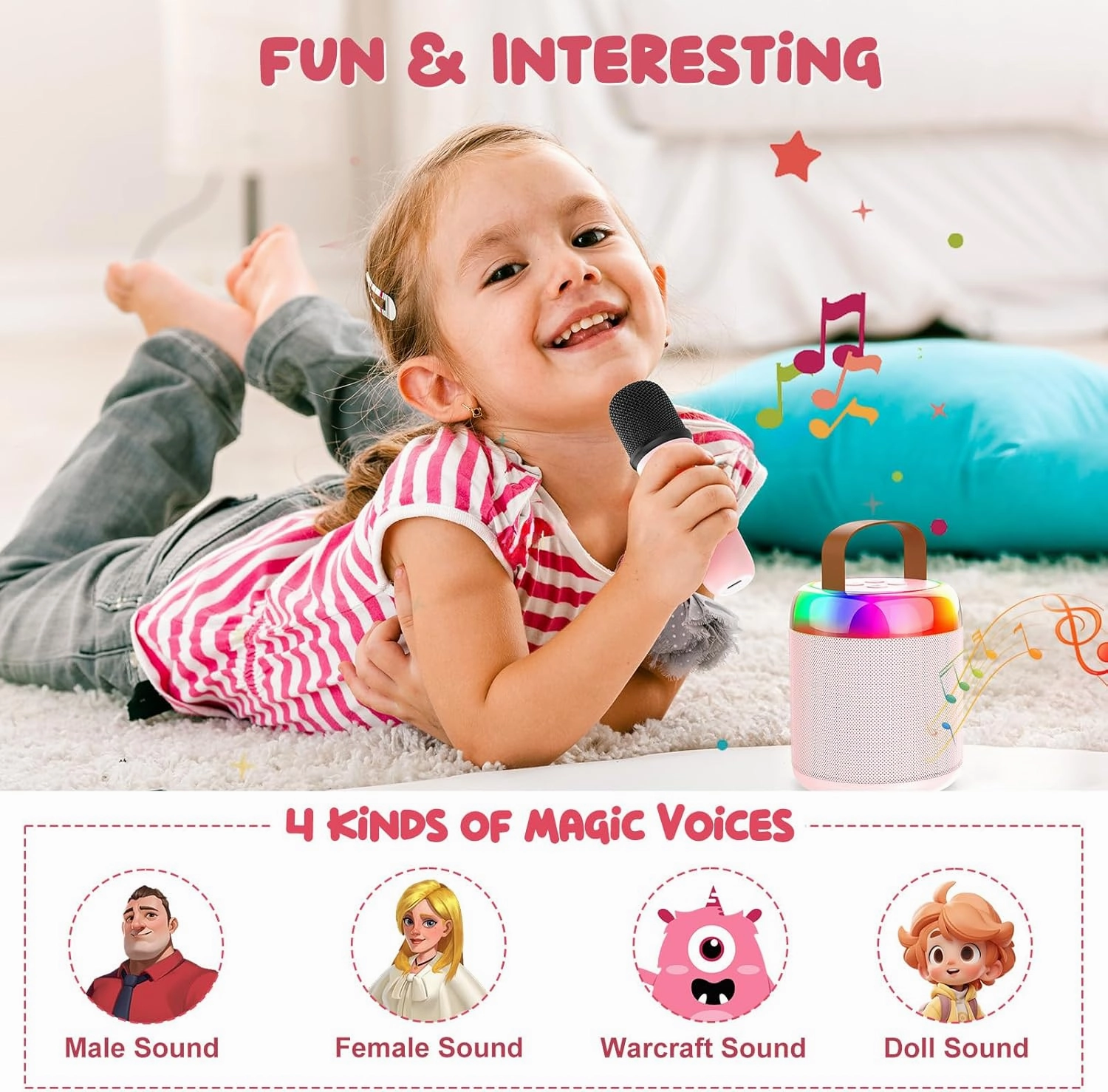Mini Karaoke Machine for Kids Portable Bluetooth 5.3 Speaker Led Lights with 2 Wireless Microphones Karaoke Gifts for Girls Boys Audlt Birthday Christmas Solid Metal Body (Pink)