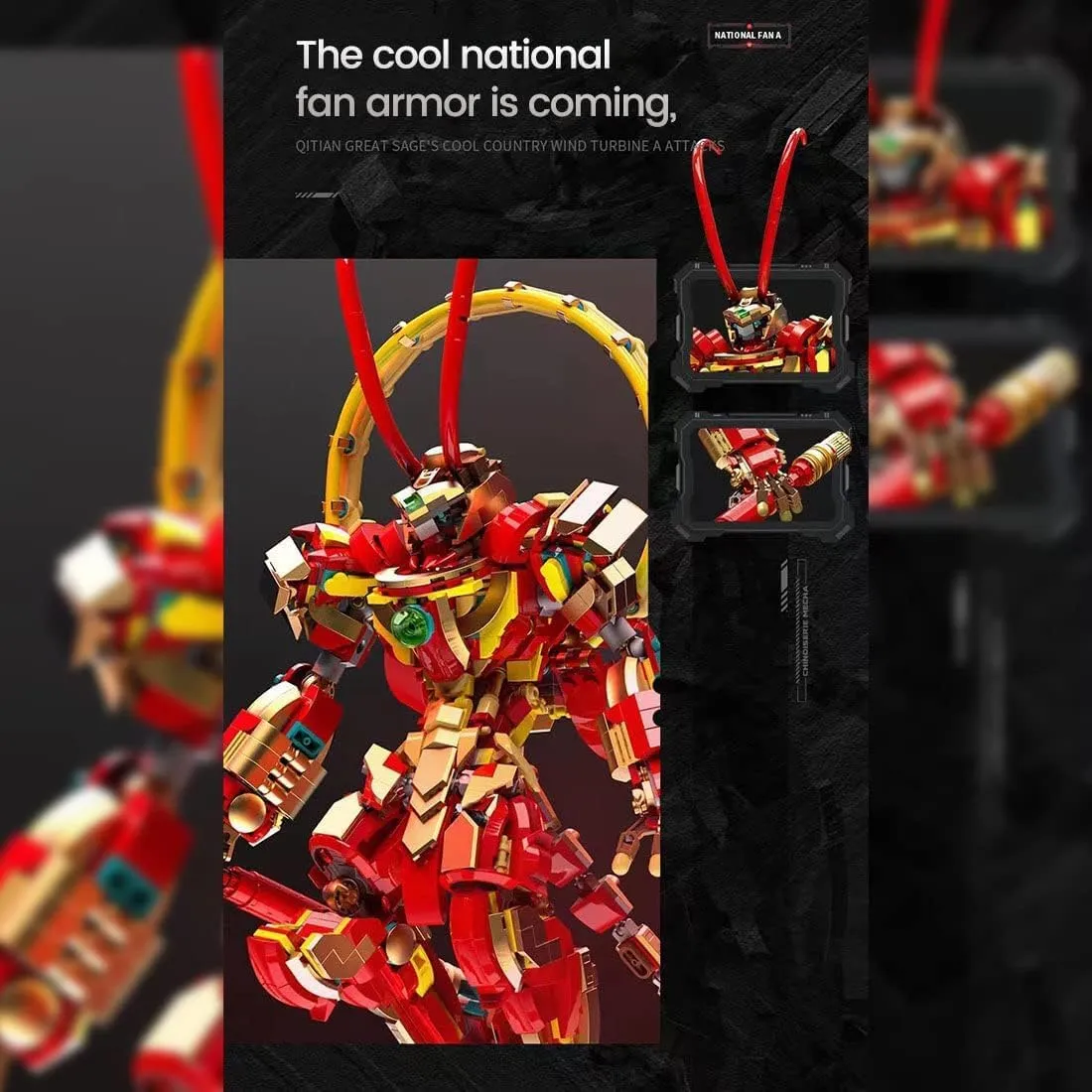 MOC China Chic Mecha Monkey King General Chinoiserie Model, 1393PCS Collectible Mecha Toy for Kids Adults Christmas Birthdays Gift, Mech Action Figure Building Model