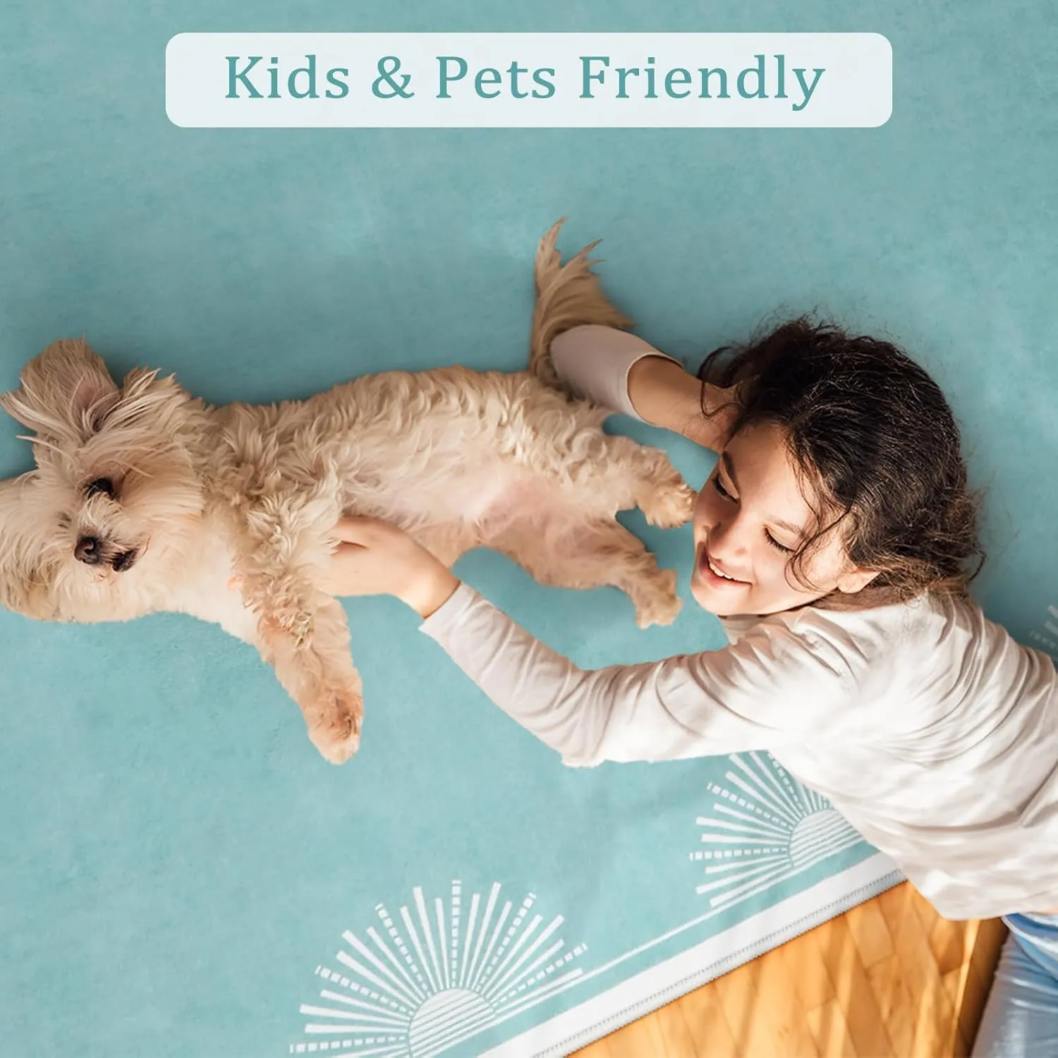 Modern Washable Bedroom Rugs 5x7, Low Pile Soft Teal Rug for Living Room, Aqua Sun Printed Dining Room Rugs for Under Table Throw Carpets for Nursery Kids Room(5'x7',Teal)