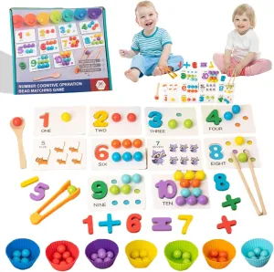 Montessori Arithmetic Math Toy Set - Beads, Chopsticks & Spoons, 2025 New Silicone Digital Learning with Beads, Montessori Toys, Number Blocks, Daily Number Match, Wooden Toy for Children Gifts (1PC)