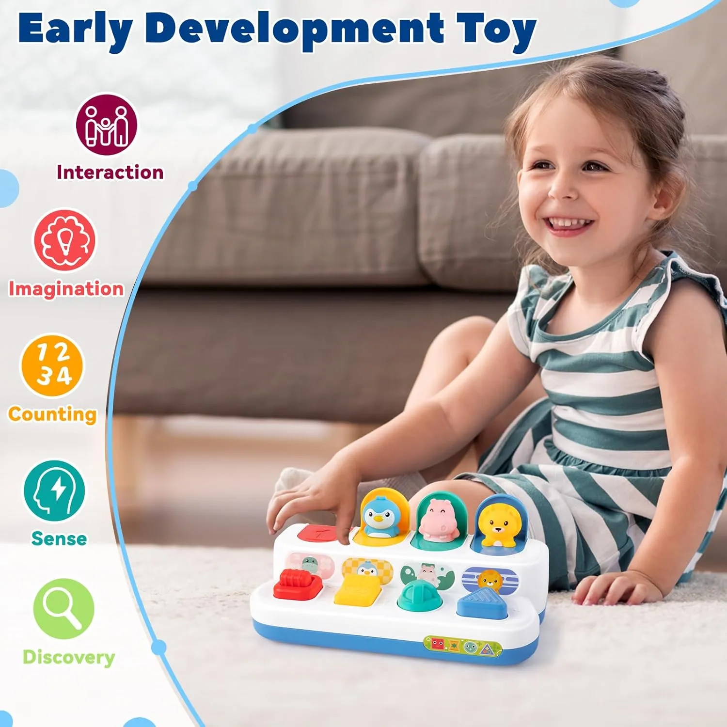 Montessori Cause and Effect Toy 6-12 Months, Baby Push Button Pop Up Animal Toy, Interactive Sensory Toys for Toddlers 1 2 3, Developmental Educational Toy for Boys Girls 9 10 11 Months