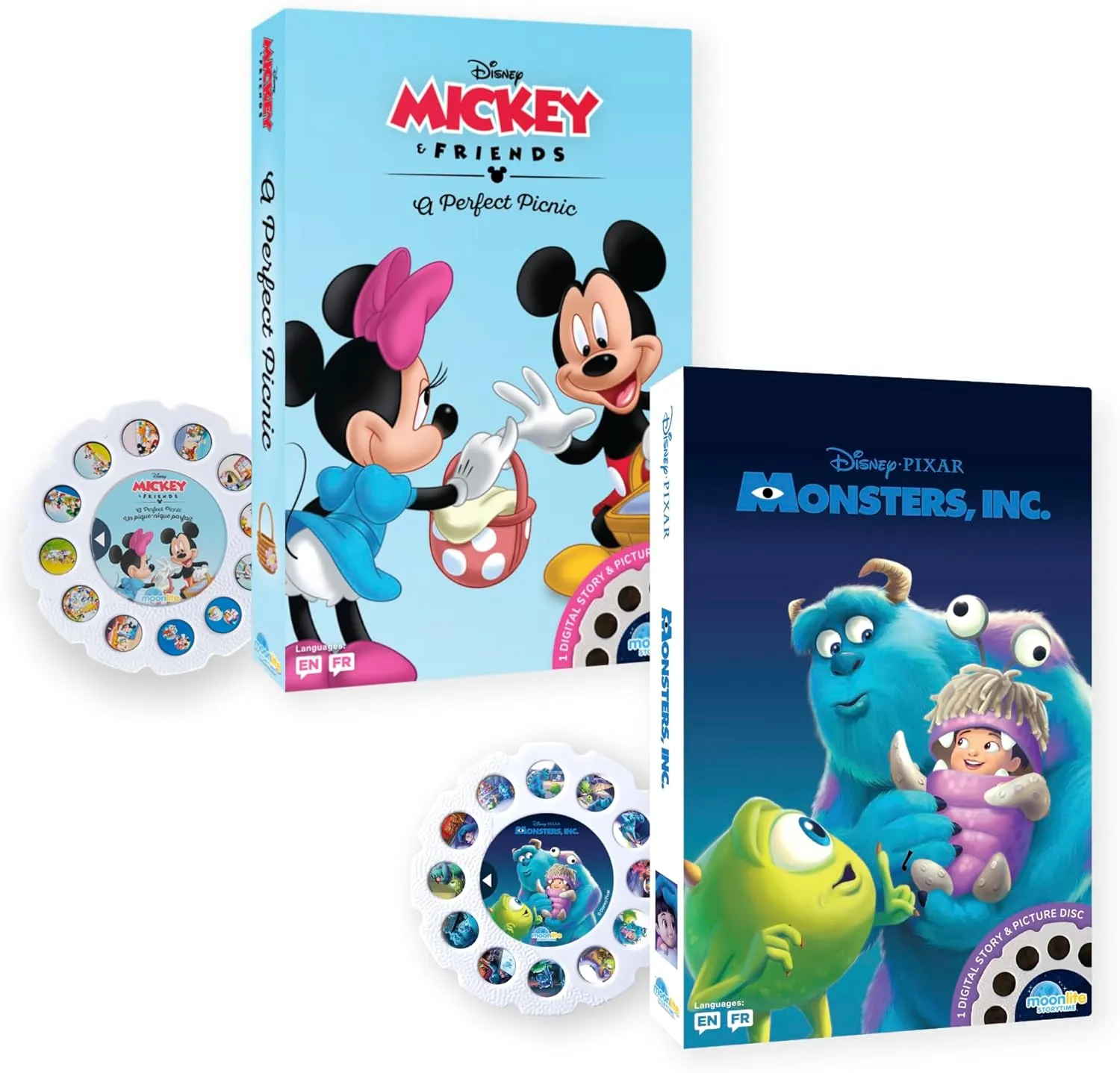 Moonlite Storytime 2 Storybook Reels Set, Mickey and Friends A Perfect Picnic and Monsters Inc, Digital Stories Toddler Early Learning Gifts for Kids Ages 12 Months and Up - Projector Sold Separately