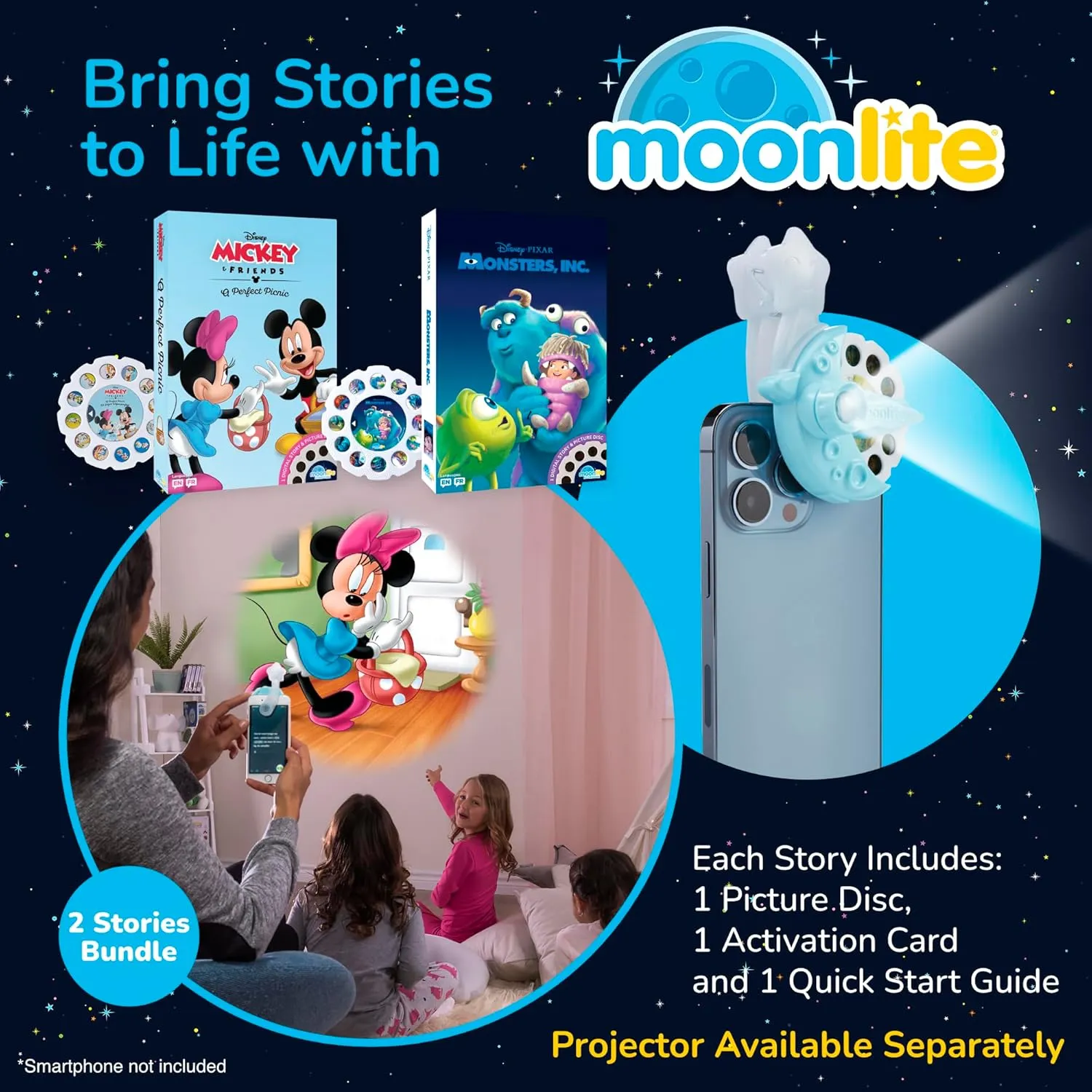 Moonlite Storytime 2 Storybook Reels Set, Mickey and Friends A Perfect Picnic and Monsters Inc, Digital Stories Toddler Early Learning Gifts for Kids Ages 12 Months and Up - Projector Sold Separately