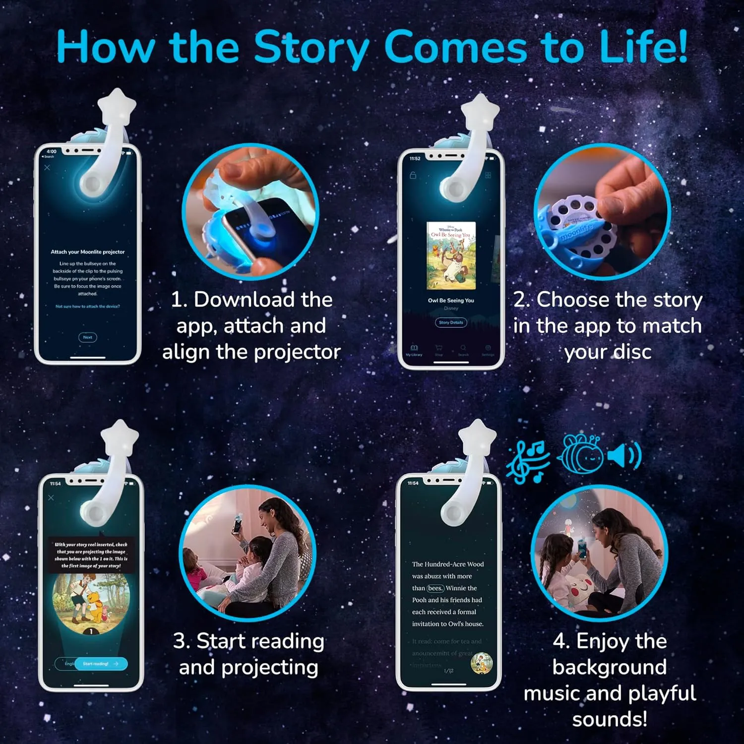 Moonlite Storytime - Eric Carle 10 Little Rubber Ducks Bedtime Story - A Magical Read Together - Projector Sold Separately - Digital Story w/ Sound FX - Learning Gifts for Kids Ages 1 Year & Up