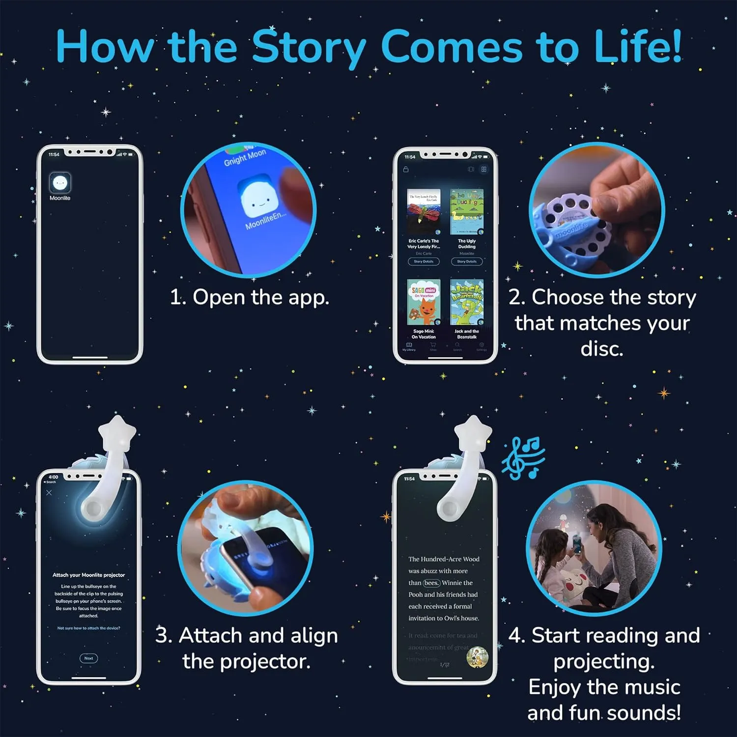 Moonlite Storytime Storybook Reels, 2 Story Set, Cars and Diggersaurs, Digital Stories for Projector, Toddler Early Learning Gifts for Kids Ages 1 Year and Up - Projector Sold Separately