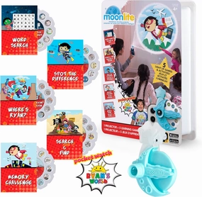 Moonlite Mini Projector with 5 Ryans World Games - A New Way to Play Together - 5 Digital Games with Light Projector - Ryan's World Gifts for Kids Ages 4 and Up