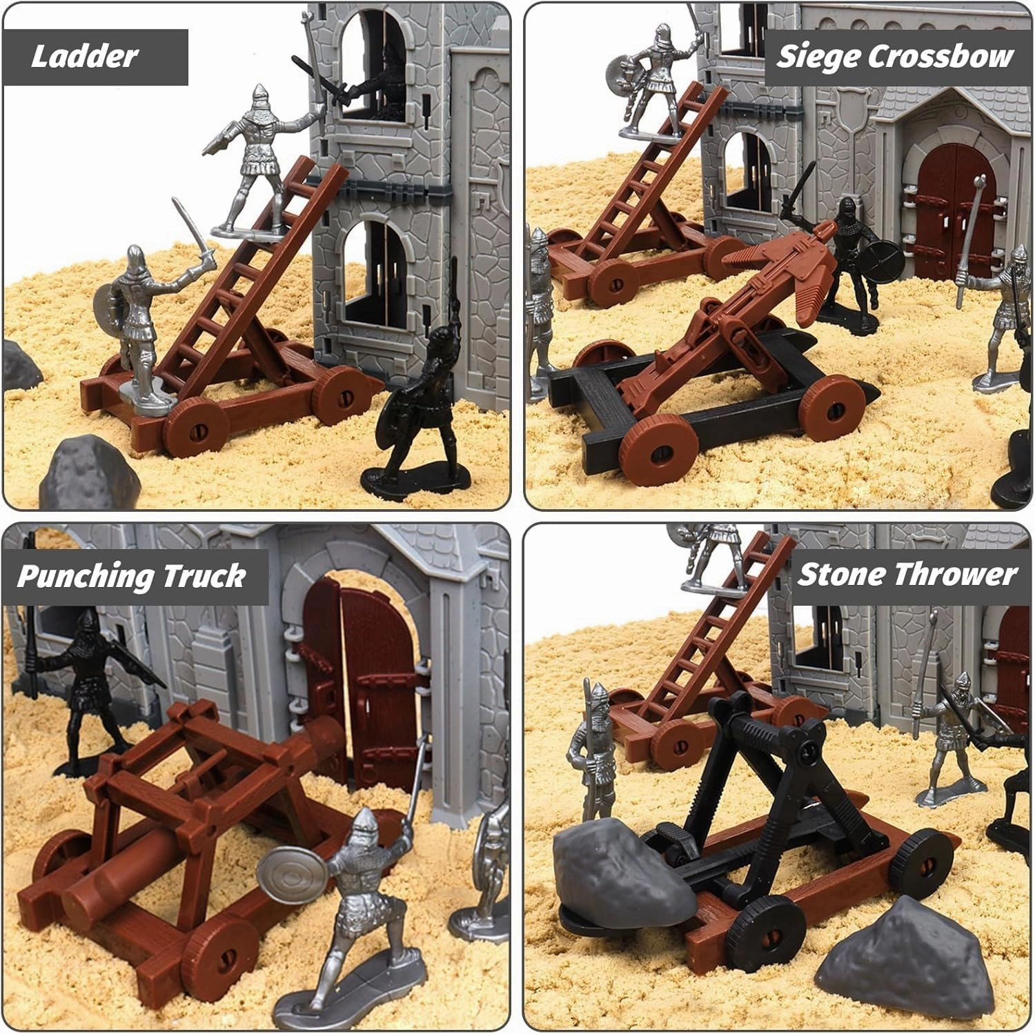 MOSTOP Medieval Castle Knight Toy Solider Army Figures Toy,DIY Assembled Model Soldier Building Kit Miniature Playset with Castle,Cavalry and Arrow Tower Simulated Siege War of Attack,81piece