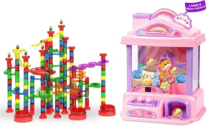 Motorized Marble Run with Elevator & Mini Claw Machine for Kids - STEM Toy & Arcade Game Vending Toy Set