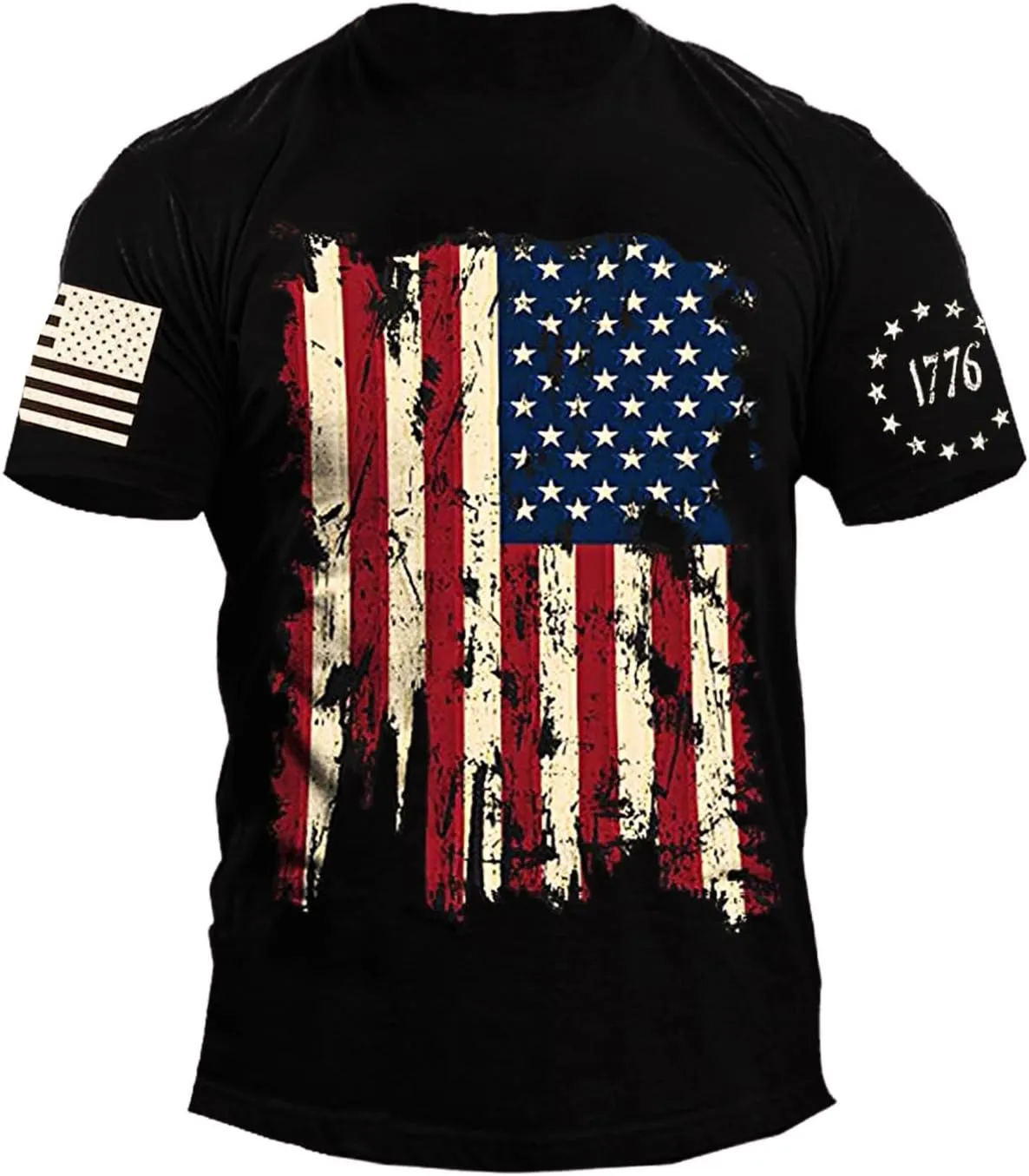 Mrocioa USA Flag 4th July American Red White Blue Star Stripes Patriotic T-Shirt Size M L XL XXL 3XL