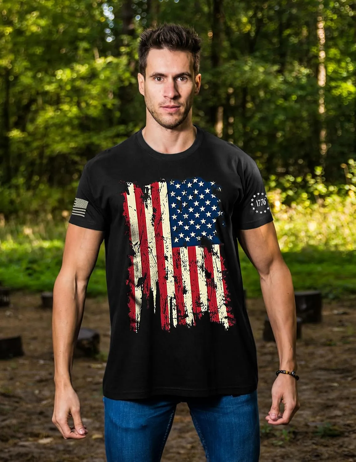 Mrocioa USA Flag 4th July American Red White Blue Star Stripes Patriotic T-Shirt Size M L XL XXL 3XL