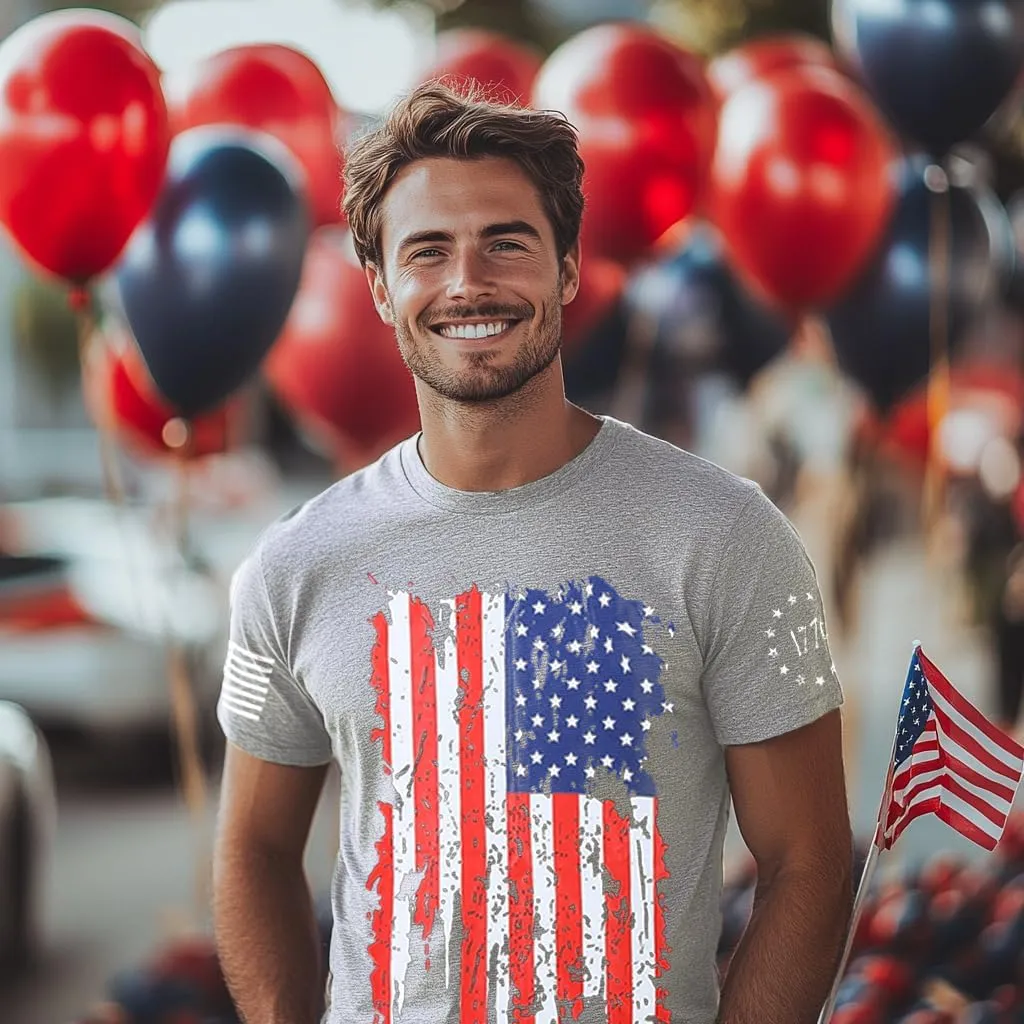 Mrocioa USA Flag 4th July American Red White Blue Star Stripes Patriotic T-Shirt Size M L XL XXL 3XL