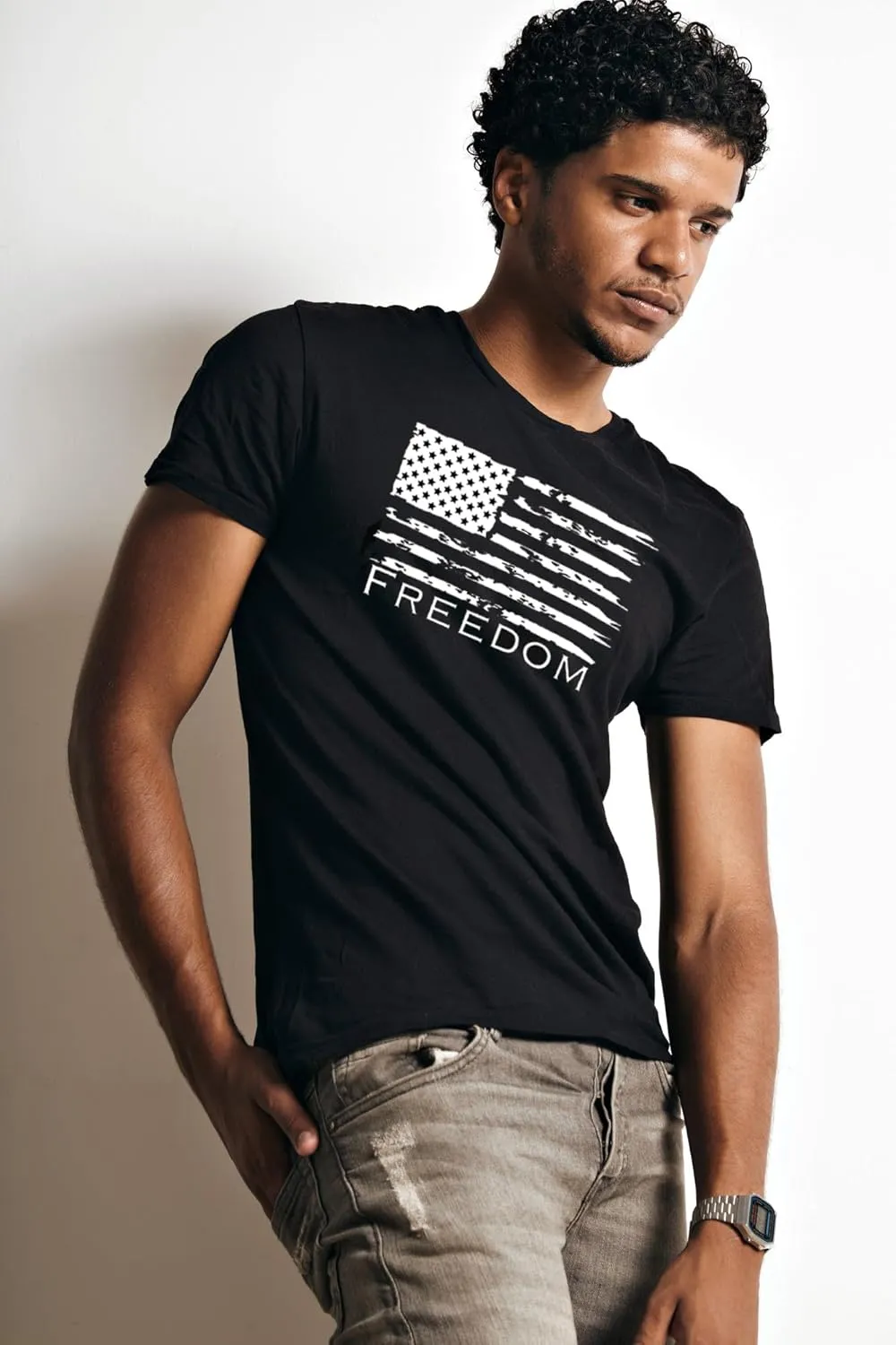 Mrocioa USA Flag 4th July American Red White Blue Star Stripes Patriotic T-Shirt Size M L XL XXL 3XL