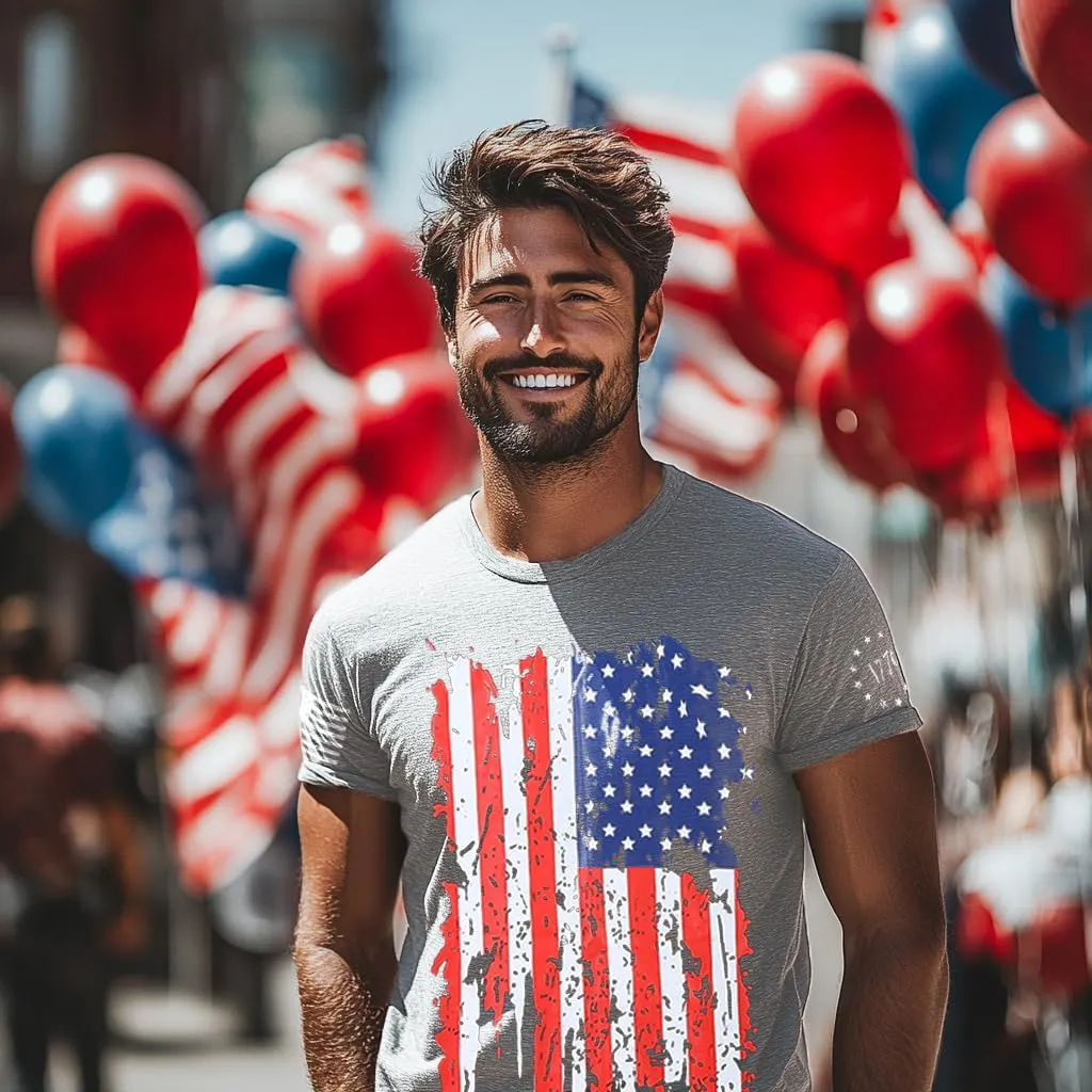 Mrocioa USA Flag 4th July American Red White Blue Star Stripes Patriotic T-Shirt Size M L XL XXL 3XL