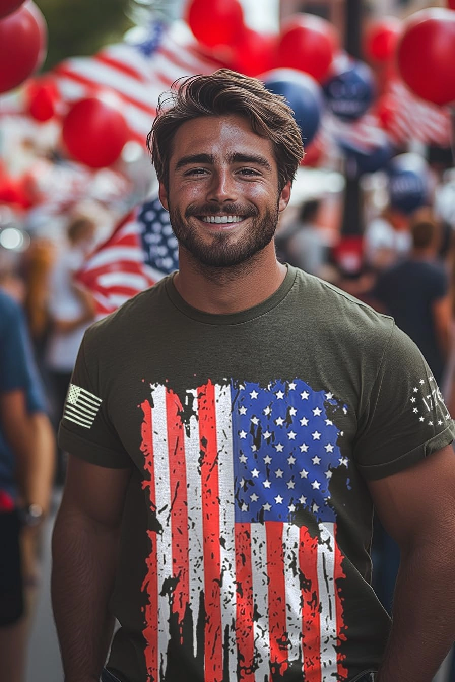 Mrocioa USA Flag 4th July American Red White Blue Star Stripes Patriotic T-Shirt Size M L XL XXL 3XL