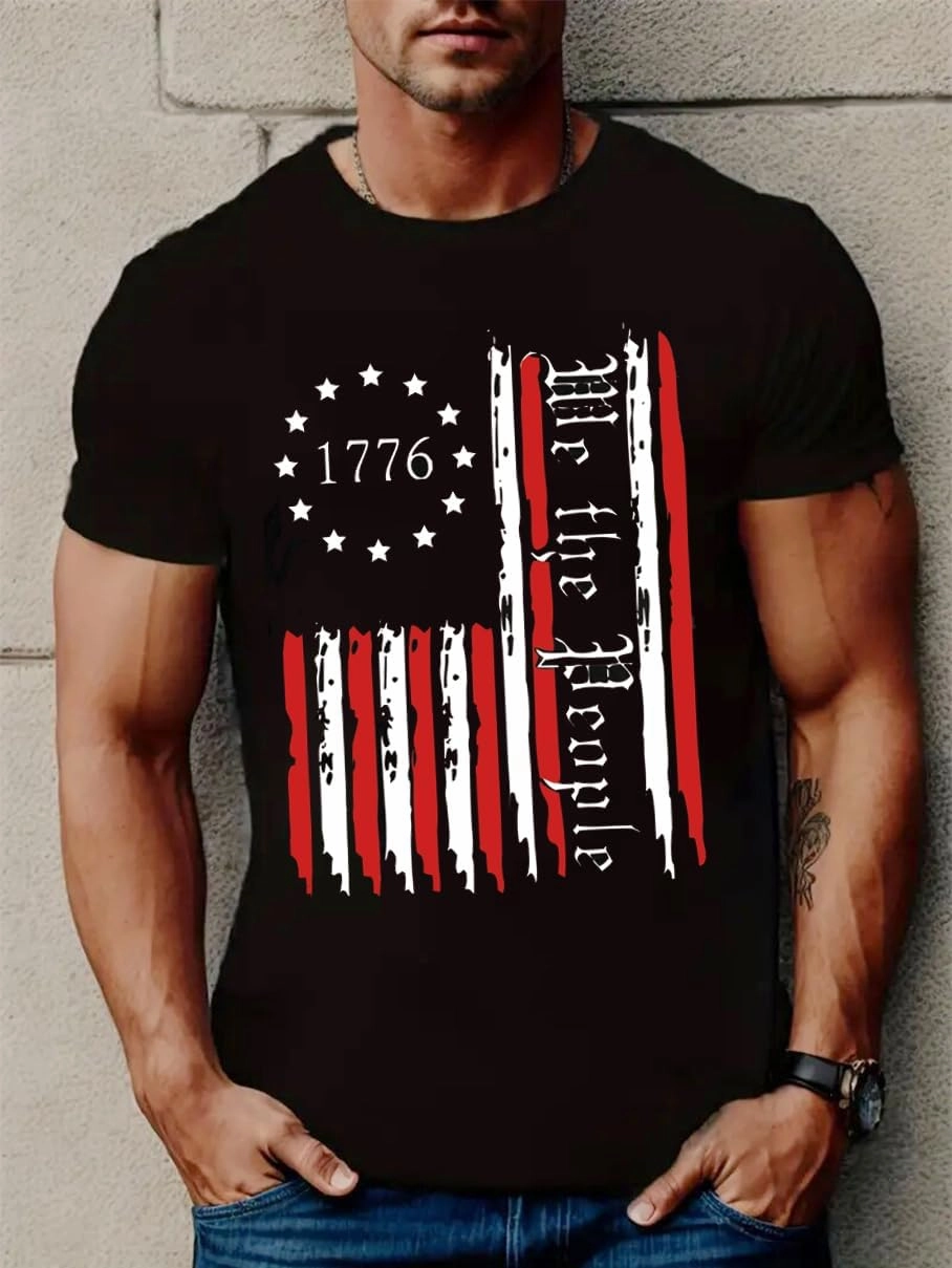 Mrocioa USA Flag 4th July American Red White Blue Star Stripes Patriotic T-Shirt Size M L XL XXL 3XL