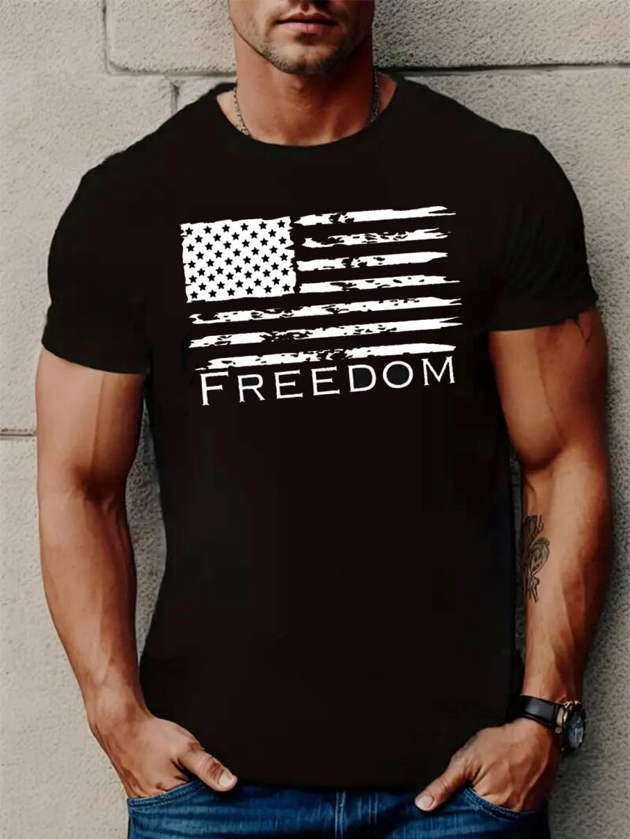 Mrocioa USA Flag 4th July American Red White Blue Star Stripes Patriotic T-Shirt Size M L XL XXL 3XL