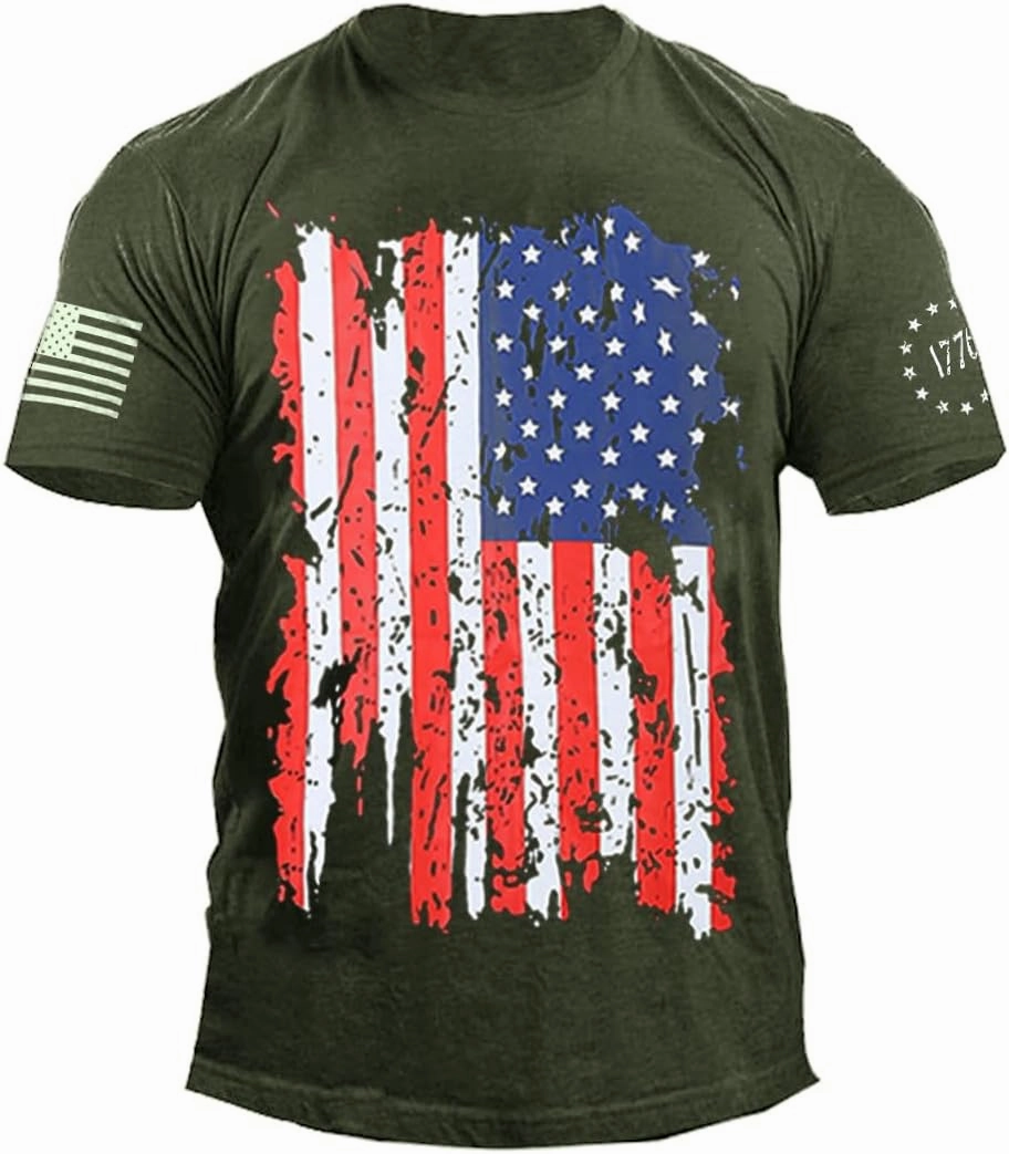 Mrocioa USA Flag 4th July American Red White Blue Star Stripes Patriotic T-Shirt Size M L XL XXL 3XL