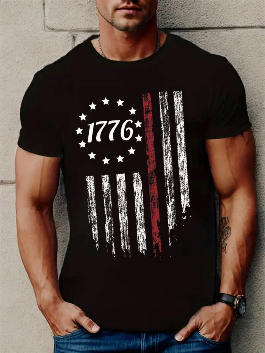 Mrocioa USA Flag 4th July American Red White Blue Star Stripes Patriotic T-Shirt Size M L XL XXL 3XL