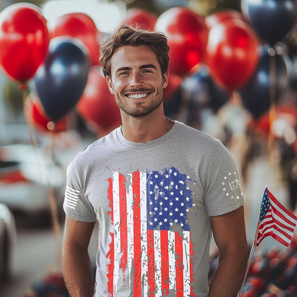 Mrocioa USA Flag 4th July American Red White Blue Star Stripes Patriotic T-Shirt Size M L XL XXL 3XL