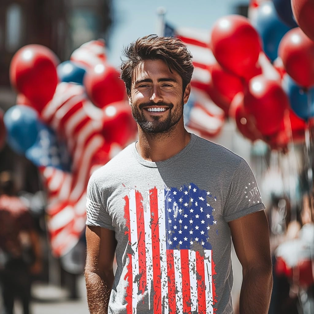 Mrocioa USA Flag 4th July American Red White Blue Star Stripes Patriotic T-Shirt Size M L XL XXL 3XL