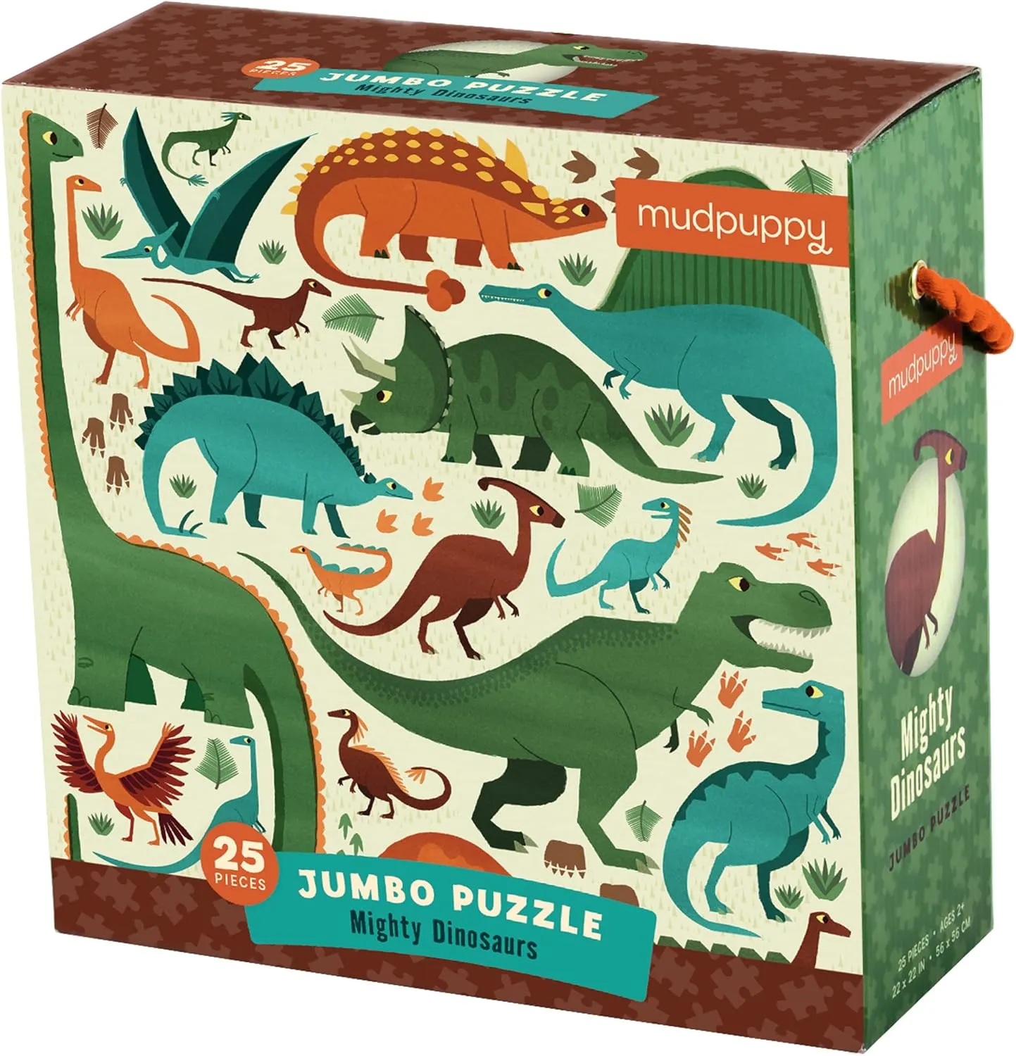 Mudpuppy Mighty Dinosaurs - Jumbo 25 Piece Jigsaw Floor Puzzle Featuring T-Rex, Triceratops, and More!