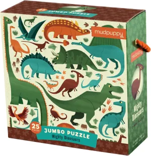 Mudpuppy Mighty Dinosaurs - Jumbo 25 Piece Jigsaw Floor Puzzle Featuring T-Rex, Triceratops, and More!