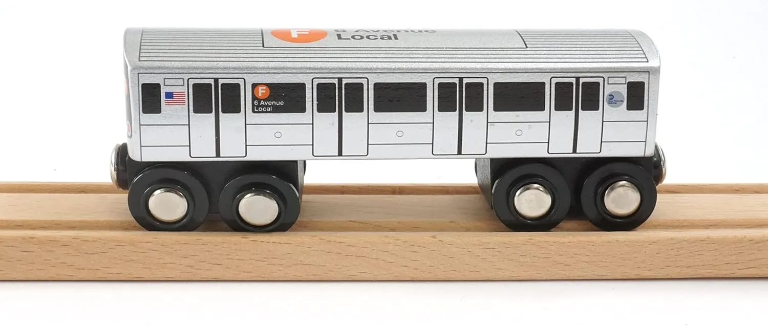 MUNI PALS Munipals New York City Subway Wooden Railway (B Division) F Train/6 Avenue Local–Child Safe and Tested Wood Toy Train