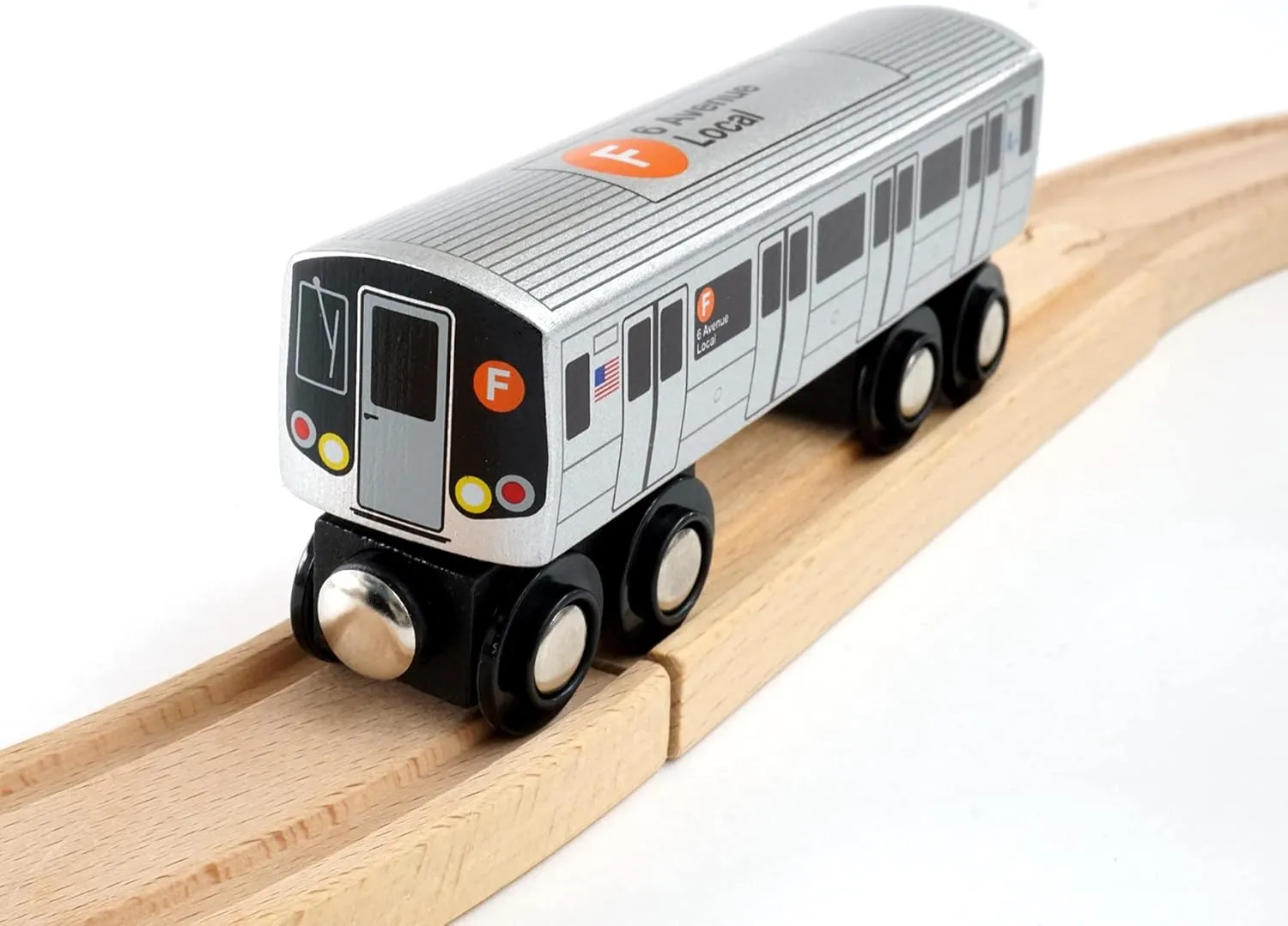MUNI PALS Munipals New York City Subway Wooden Railway (B Division) F Train/6 Avenue Local–Child Safe and Tested Wood Toy Train